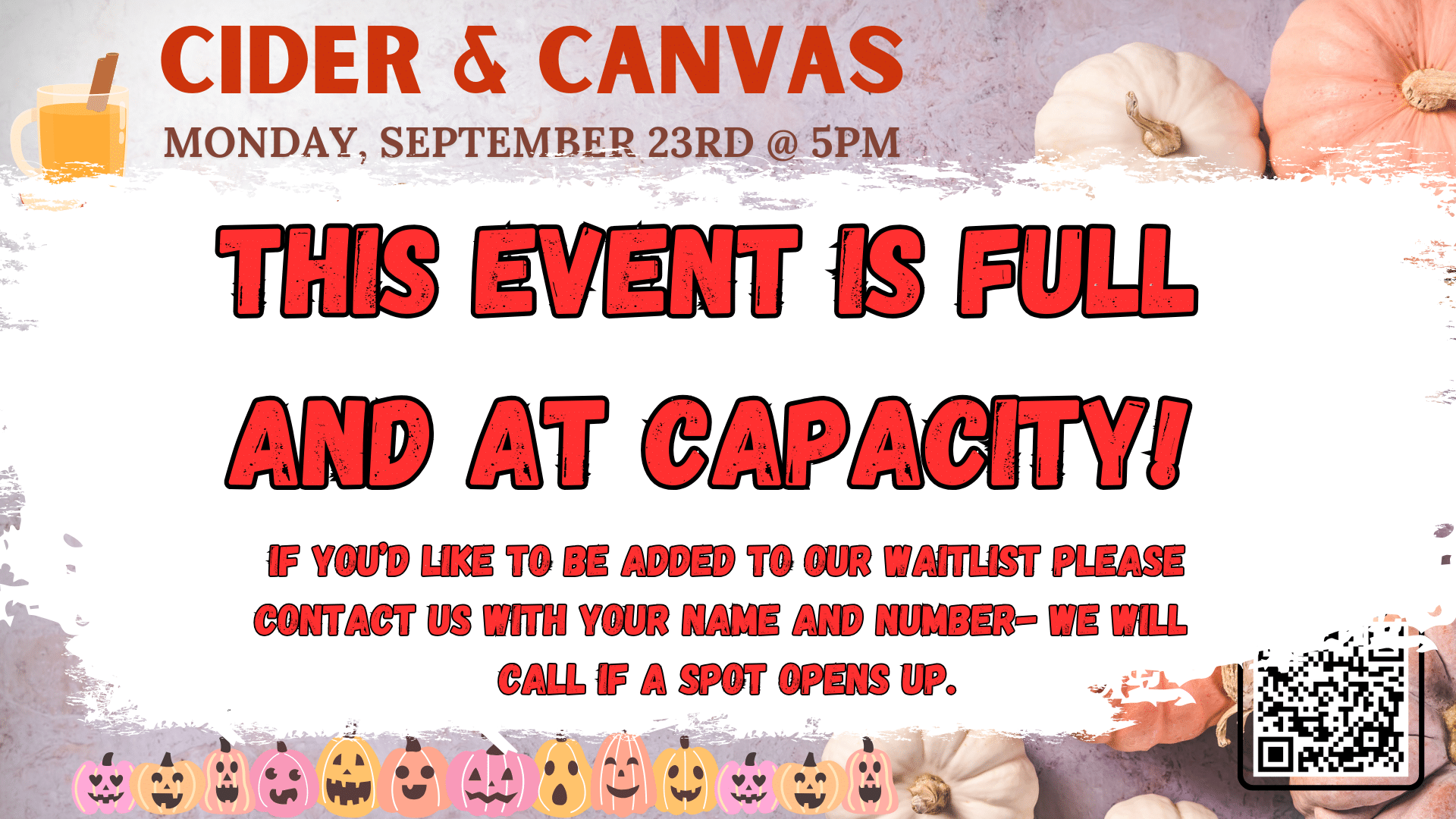 The original image for the canvas event now has bright red lettering informing you that the event is full and at capacity.